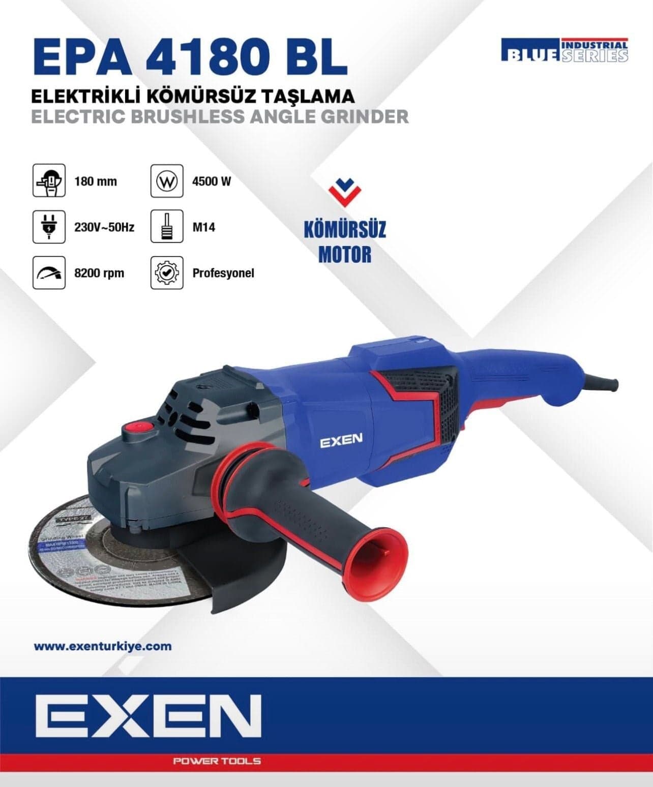 EXEN EPA 4180 BL - 180mm 4500W Kömürsüz Elektrikli Taşlama