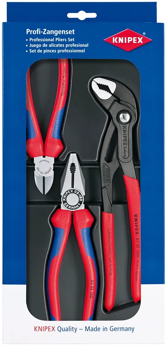 Knipex 002009V01 Kombine Pense+Yan Keski+Ayarlı Fort Pense Set