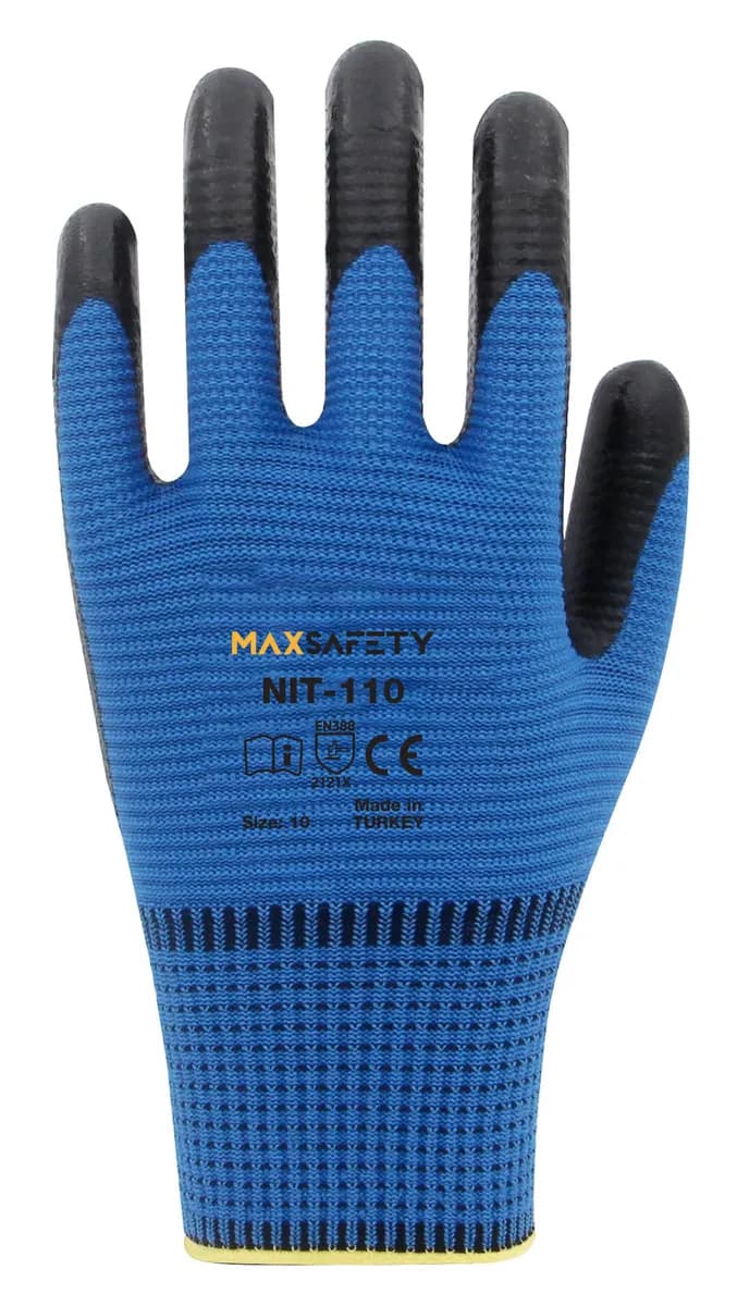 Max Safety NIT-110-10 Nitril Kaplı Eldiven (Mavi - Siyah) No: 8 - 9 - 10