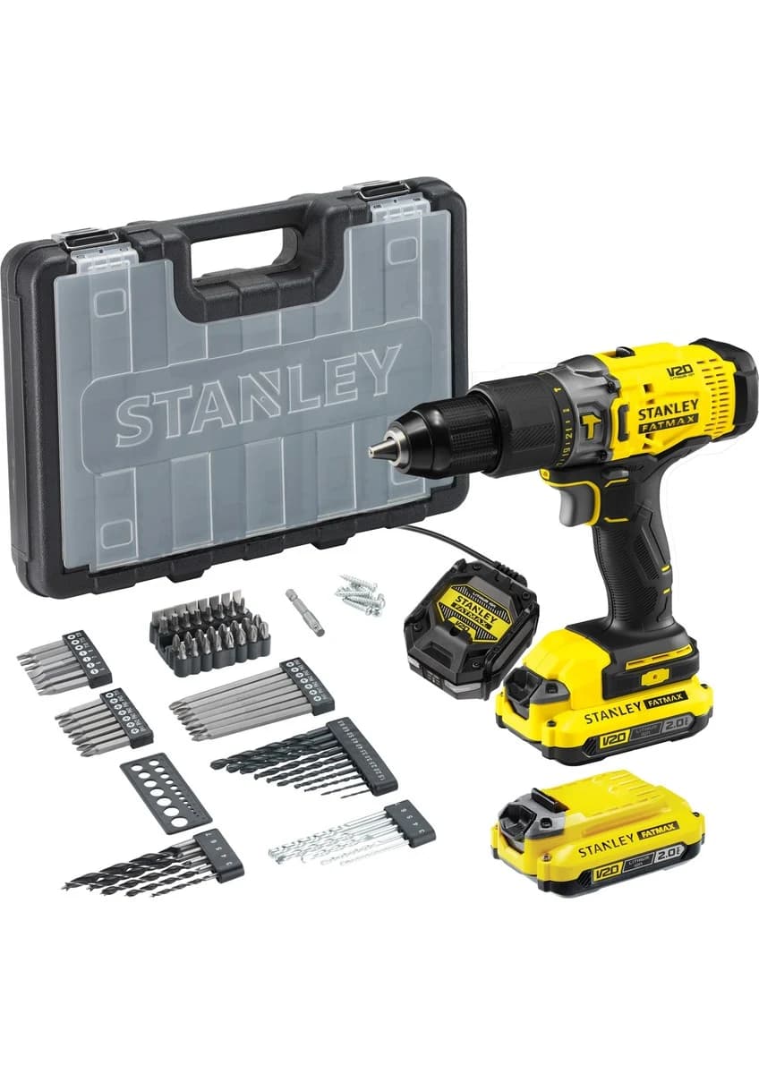 Stanley SCD718D2A 18V 2.0Ah FatMax Çift Akülü Darbeli Matkap ve 86 Parça Set