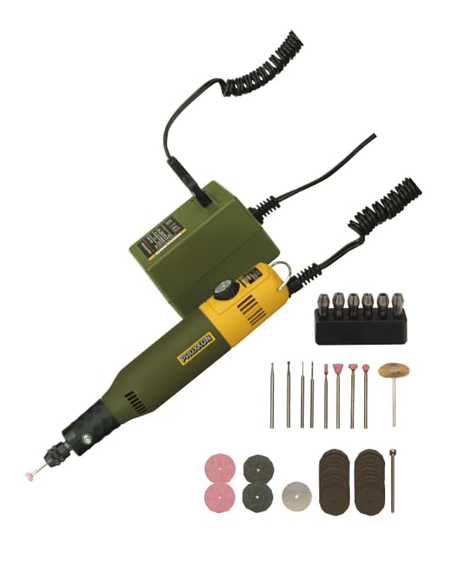 Proxxon 28515 MIKROMAT 50 Micromot 60/E Matkap/Taşlama, Adaptör Ve 34 Parçalı Uç-Kesici Seti